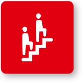 ábra két emberről, akik lépcsőn mennek fel, piros háttérrel