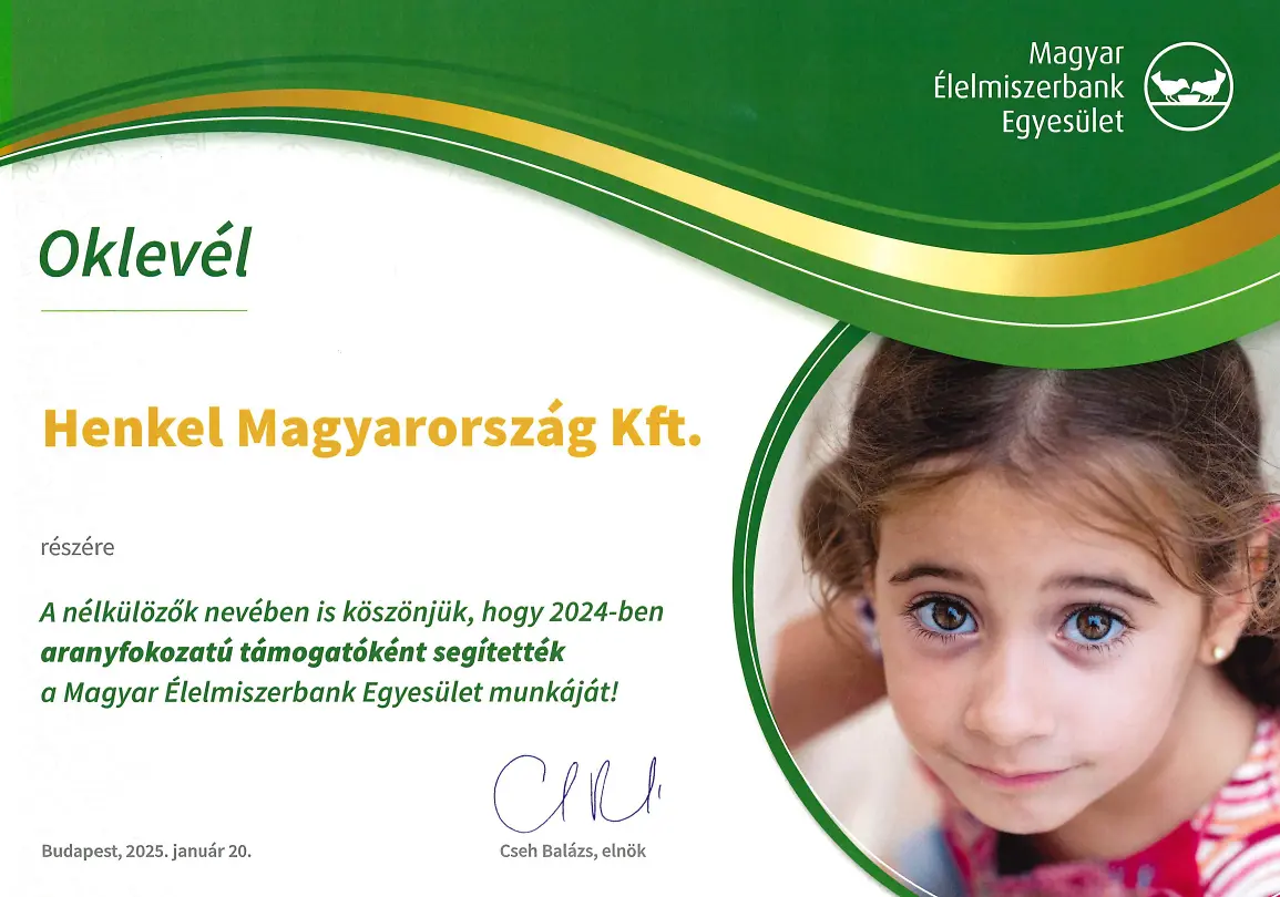 oklevél-henkel-aranyfokozat-magyar-élelmiszerban-egyesuelet