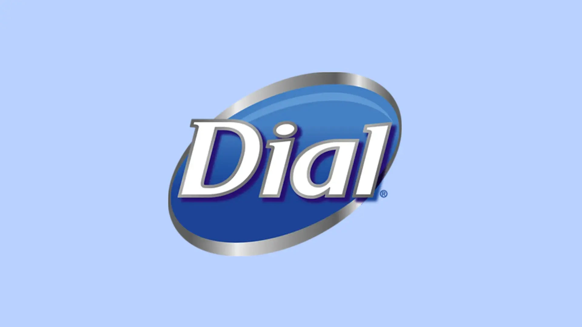 A The Dial kék, fehér és ezüst logója világoskék alapon